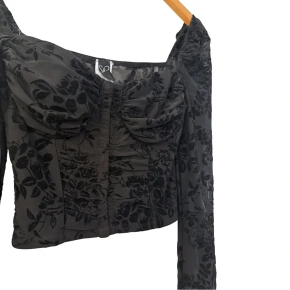 Windsor Womens Long-Sleeve Black Velvet Bustier Crop Top, Size Small - Picture 7 of 12